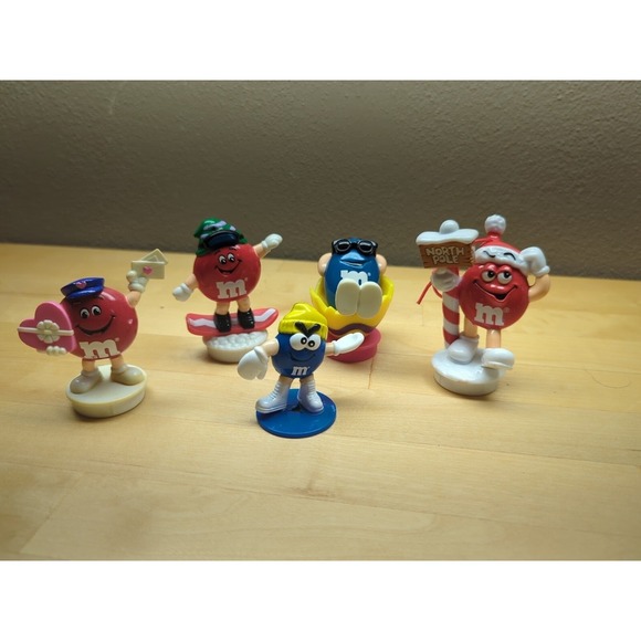Vtg Lot 4 + 1  M&M Mars Candy Christmas Tube Toppers Ornaments Collectible - Picture 1 of 6